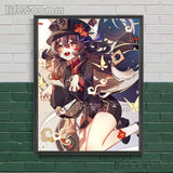 Genshin Impact Game Anime Wall Art Canvas Painting Cheerful Hu Tao Posters And Prints For Living Room Decoration Unframed
