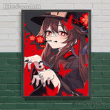 Genshin Impact Game Anime Wall Art Canvas Painting Cheerful Hu Tao Posters And Prints For Living Room Decoration Unframed