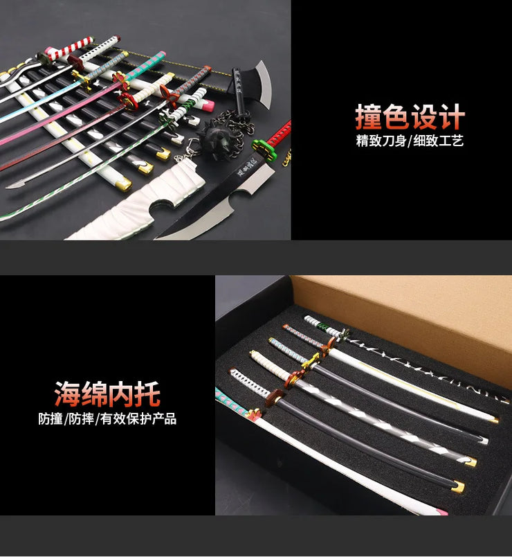 Demon Slayer Sword 9pcs Katana Sword Nichirin Blade Collection Samurai Royal Japanese Anime Weapon Model Keychain Gifts Toys Boy