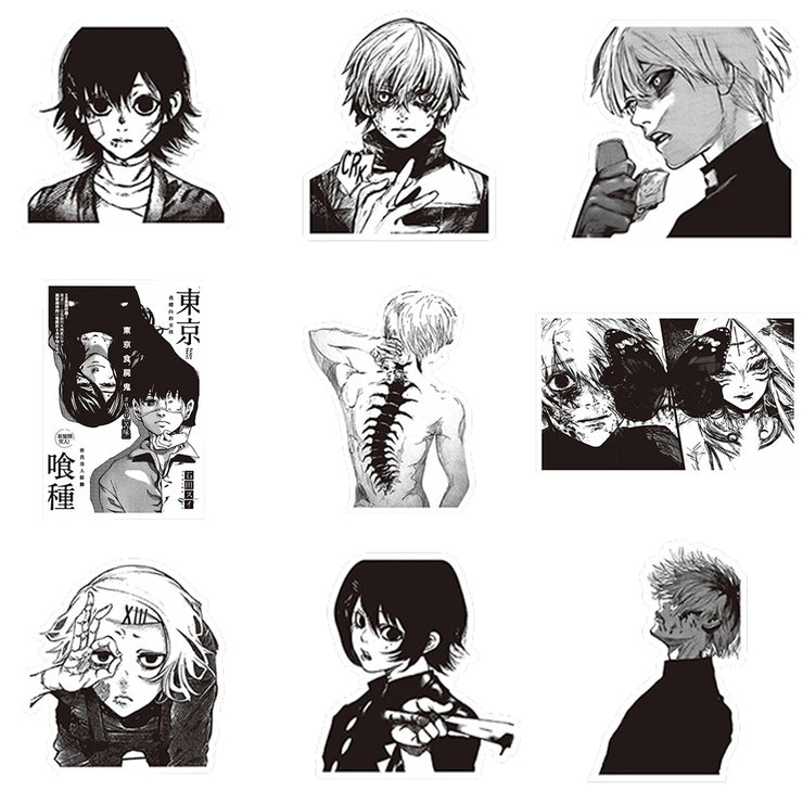 10/30/70pcs Black White Anime Tokyo Ghoul Stickers Kaneki Ken Cartoon Sticker Water Bottle Phone Notebook Cool Decals Decoration
