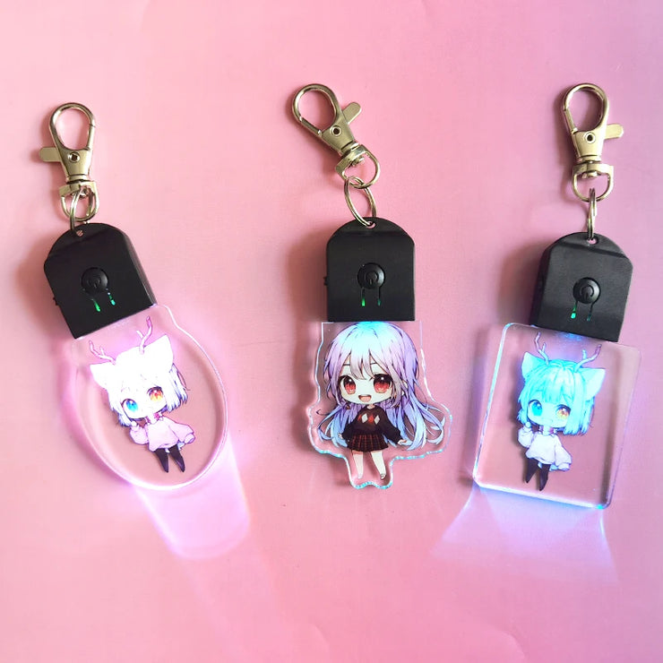 Custom LED Light 7 Colors Keychains Cartoon Acrylic Key Chain Photo Customized Anime Charms Clear Acrylic Personalized Keychains
