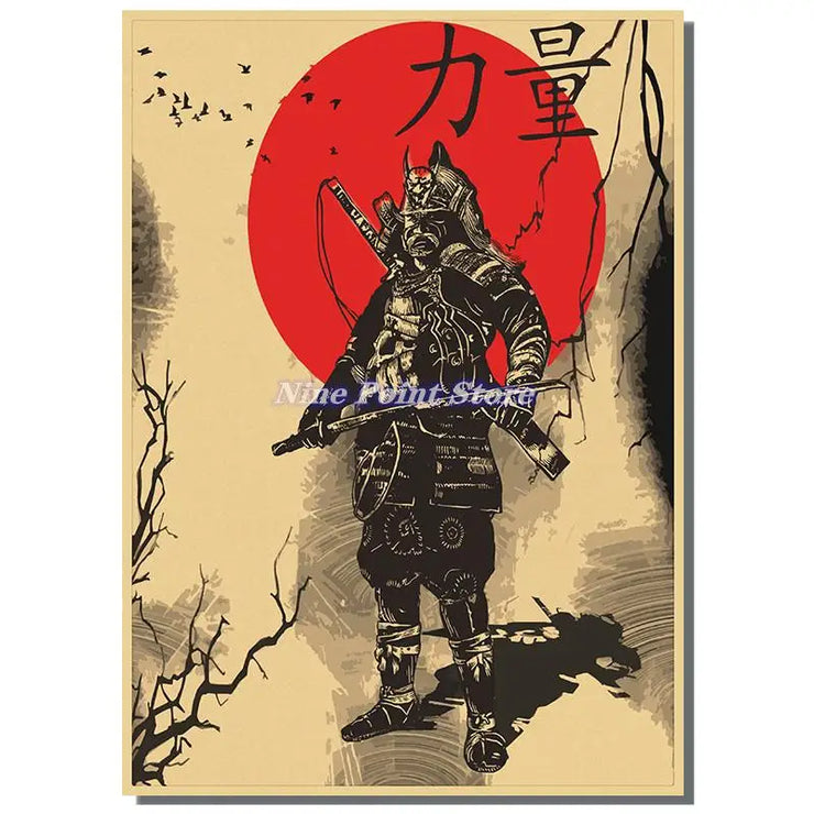 Japan Samurai Kraft paper Poster Home Wall Art Prints Pictures Bedroom Living Room Decor Murals Shop Bar Decoration