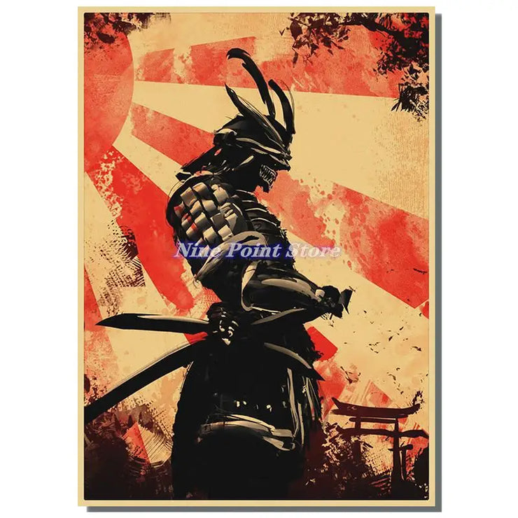 Japan Samurai Kraft paper Poster Home Wall Art Prints Pictures Bedroom Living Room Decor Murals Shop Bar Decoration