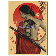 Japan Samurai Kraft paper Poster Home Wall Art Prints Pictures Bedroom Living Room Decor Murals Shop Bar Decoration