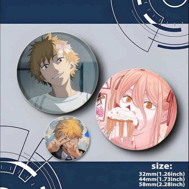 Anime Chainsaw Man Button Pins Character Makima Denji Cartoon Brooches Round Badge Backpacks Accessory Decor Fans Collect Gifts