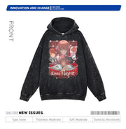 Makima Denji Power Aki Hoodie Vintage Washed Anime Manga Hooded Sweatshirts Oversized Chainsaw Demon Hoodies Men 100% Cotton