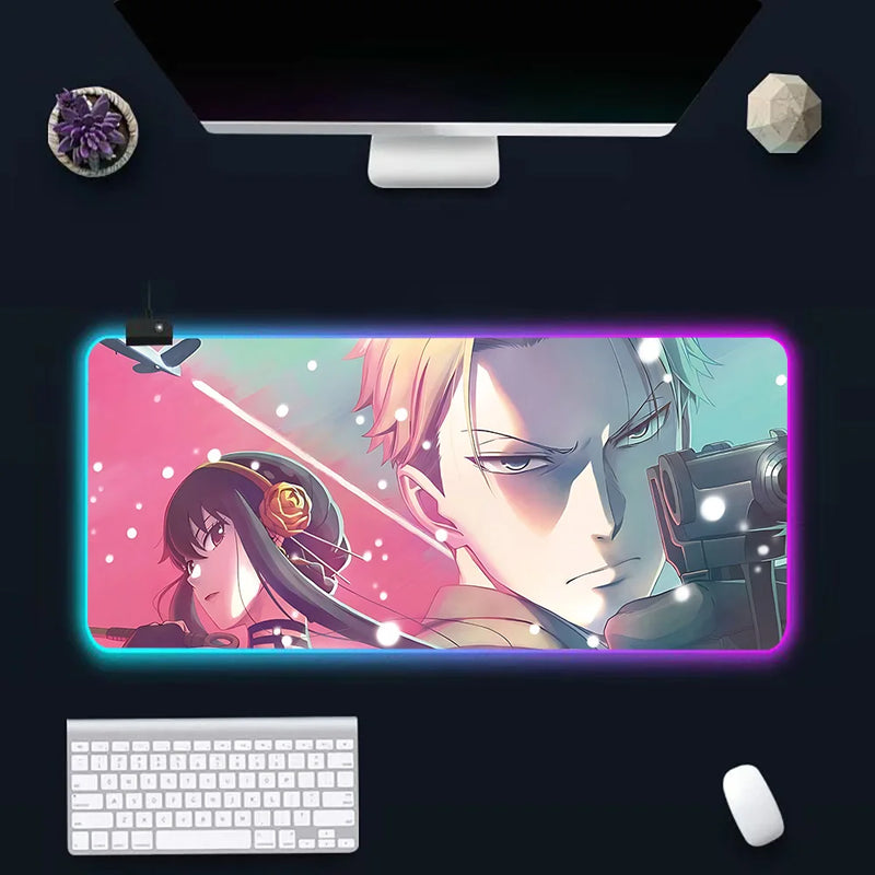 Anime Spy X Family RGB Pc Gamer Keyboard Mouse Pad Mousepad LED Glowing Mouse Mats Rubber Gaming Computer Mausepad