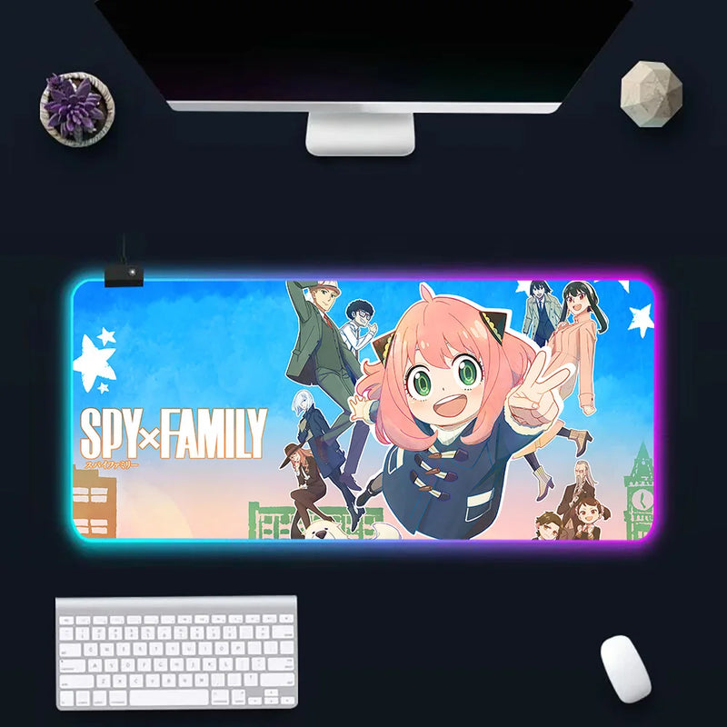Anime Spy X Family RGB Pc Gamer Keyboard Mouse Pad Mousepad LED Glowing Mouse Mats Rubber Gaming Computer Mausepad
