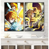 Demon Slayer Self-adhesive Anime Poster Hashira Nezuko Agatsuma Zenitsu Inosuke Wall Painting Home Decor Wall Art Room Kid Gift