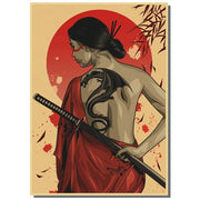 Japan Samurai Kraft paper Poster Home Wall Art Prints Pictures Bedroom Living Room Decor Murals Shop Bar Decoration