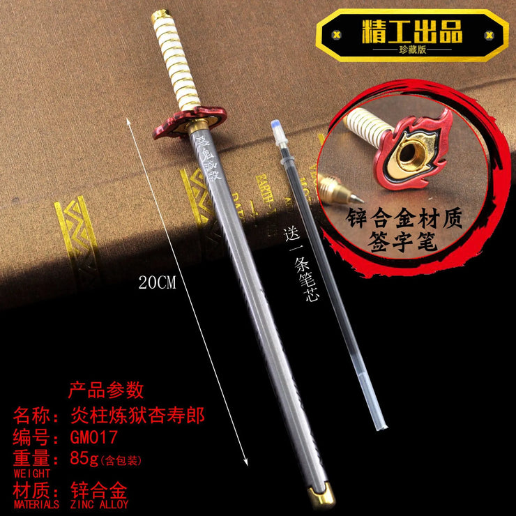 20CM Anime Demon Slayer Sword Model Gel Pen Kimetsu No Yaiba Tanjirou Weapon Black Refill Cosplay Prop Student Gift Box Package