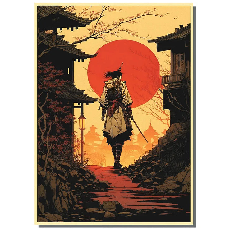 Japan Samurai Kraft paper Poster Home Wall Art Prints Pictures Bedroom Living Room Decor Murals Shop Bar Decoration