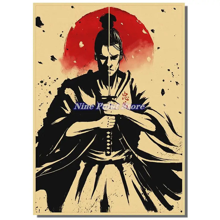 Japan Samurai Kraft paper Poster Home Wall Art Prints Pictures Bedroom Living Room Decor Murals Shop Bar Decoration