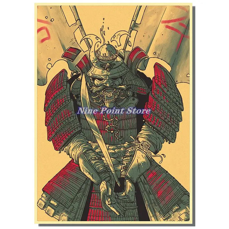 Japan Samurai Kraft paper Poster Home Wall Art Prints Pictures Bedroom Living Room Decor Murals Shop Bar Decoration