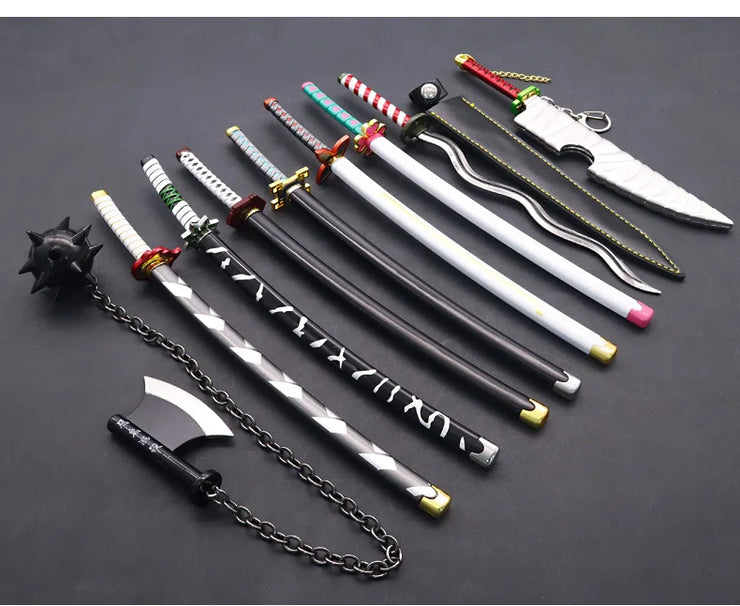 Demon Slayer Sword 9pcs Katana Sword Nichirin Blade Collection Samurai Royal Japanese Anime Weapon Model Keychain Gifts Toys Boy