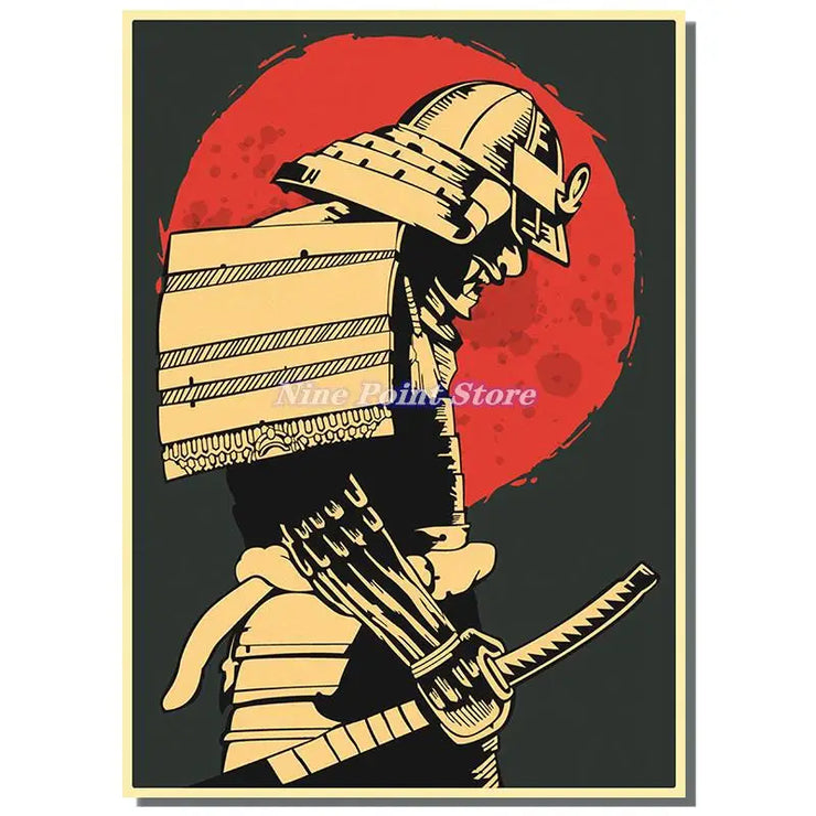 Japan Samurai Kraft paper Poster Home Wall Art Prints Pictures Bedroom Living Room Decor Murals Shop Bar Decoration