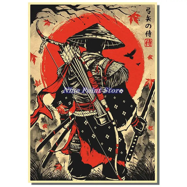Japan Samurai Kraft paper Poster Home Wall Art Prints Pictures Bedroom Living Room Decor Murals Shop Bar Decoration