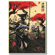 Japan Samurai Kraft paper Poster Home Wall Art Prints Pictures Bedroom Living Room Decor Murals Shop Bar Decoration