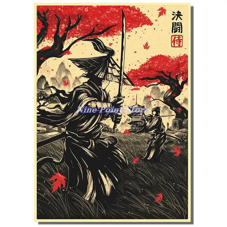 Japan Samurai Kraft paper Poster Home Wall Art Prints Pictures Bedroom Living Room Decor Murals Shop Bar Decoration