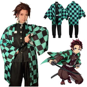 Anime Tanjirou Kamado Cosplay Demon Slayers Kimetsu no Yaiba Cosplay Costume Wig Mask Kimono Cloak halloween Uniform Adult Kids