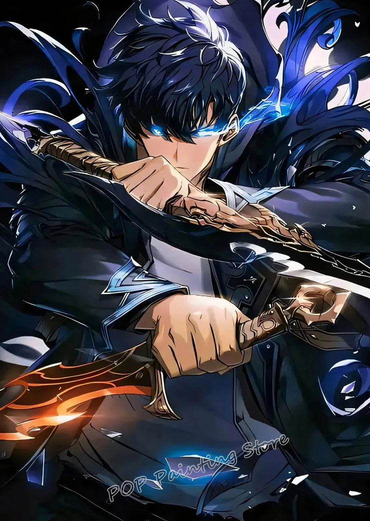 Solo Inspired Anime Wall Art Canvas Print L-Leveling Sung Jin-Woo Manga Poster Dark Fantasy Home Decor for Gaming Room Bedroom