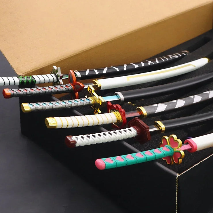 Demon Slayer Sword 9pcs Katana Sword Nichirin Blade Collection Samurai Royal Japanese Anime Weapon Model Keychain Gifts Toys Boy
