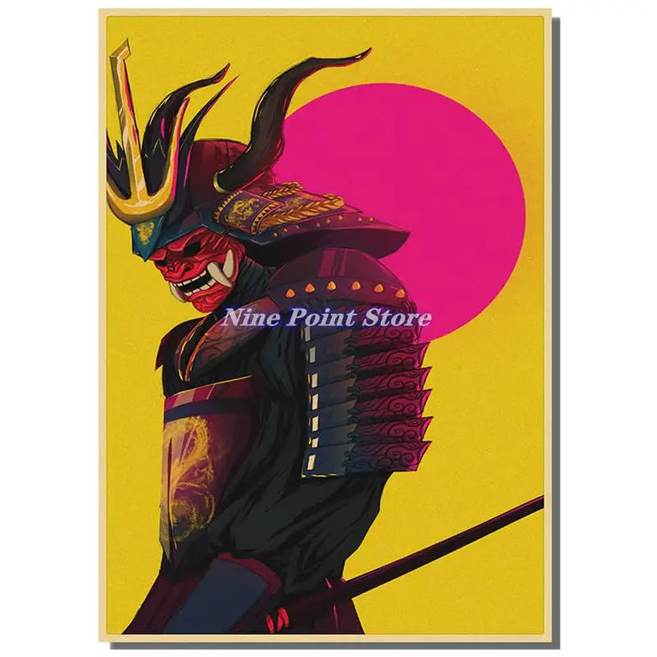 Japan Samurai Kraft paper Poster Home Wall Art Prints Pictures Bedroom Living Room Decor Murals Shop Bar Decoration