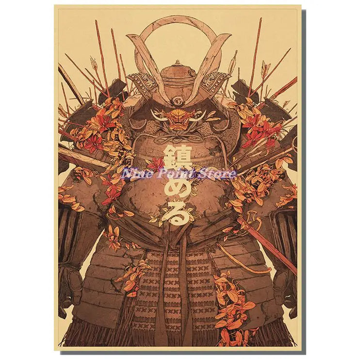 Japan Samurai Kraft paper Poster Home Wall Art Prints Pictures Bedroom Living Room Decor Murals Shop Bar Decoration