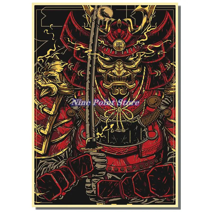 Japan Samurai Kraft paper Poster Home Wall Art Prints Pictures Bedroom Living Room Decor Murals Shop Bar Decoration