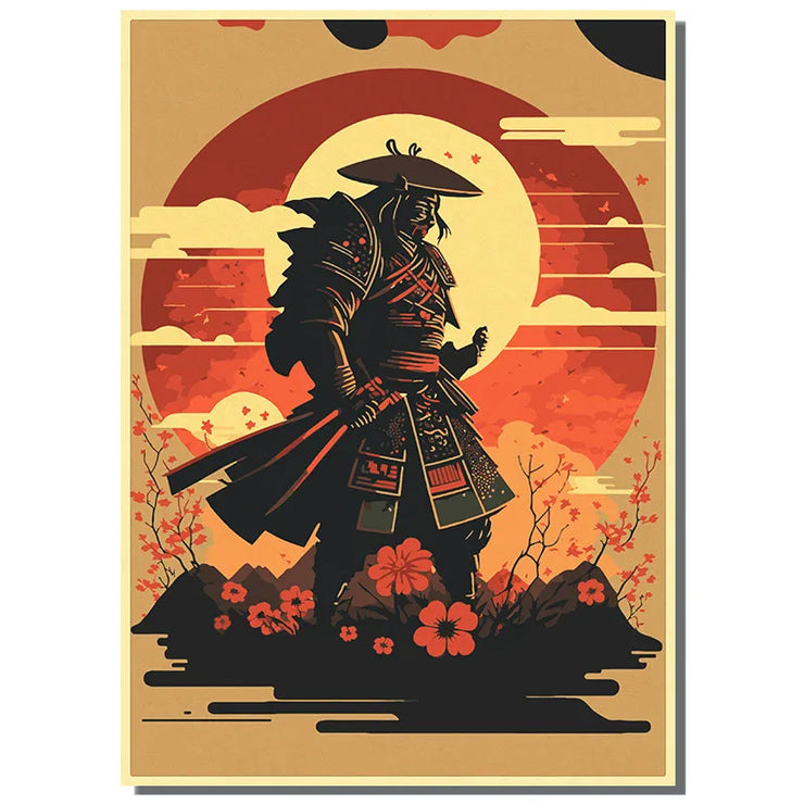 Japan Samurai Kraft paper Poster Home Wall Art Prints Pictures Bedroom Living Room Decor Murals Shop Bar Decoration