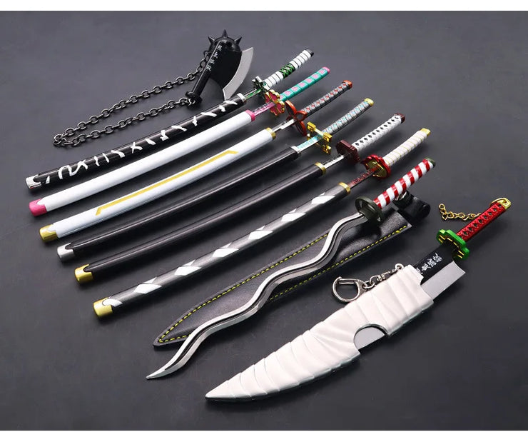 Demon Slayer Sword 9pcs Katana Sword Nichirin Blade Collection Samurai Royal Japanese Anime Weapon Model Keychain Gifts Toys Boy