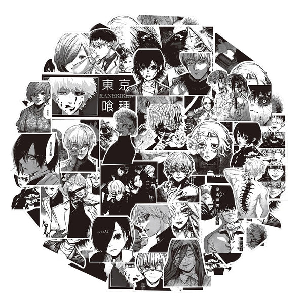 10/30/70pcs Black White Anime Tokyo Ghoul Stickers Kaneki Ken Cartoon Sticker Water Bottle Phone Notebook Cool Decals Decoration