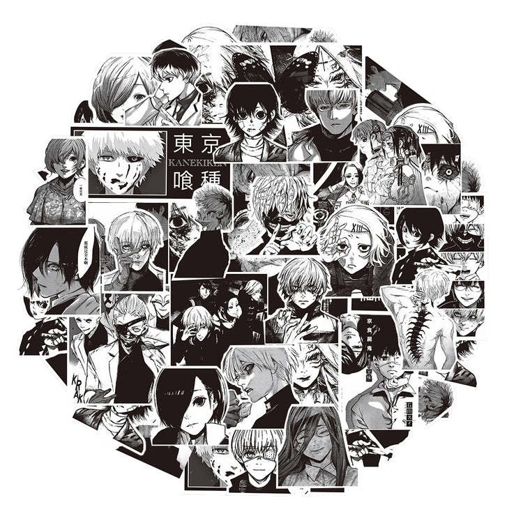 10/30/70pcs Black White Anime Tokyo Ghoul Stickers Kaneki Ken Cartoon Sticker Water Bottle Phone Notebook Cool Decals Decoration