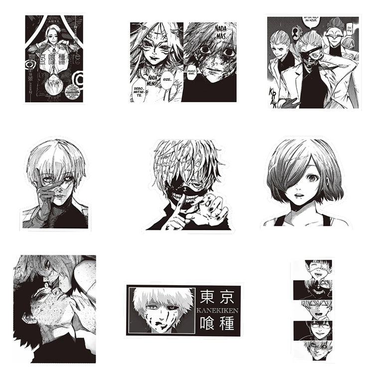 10/30/70pcs Black White Anime Tokyo Ghoul Stickers Kaneki Ken Cartoon Sticker Water Bottle Phone Notebook Cool Decals Decoration