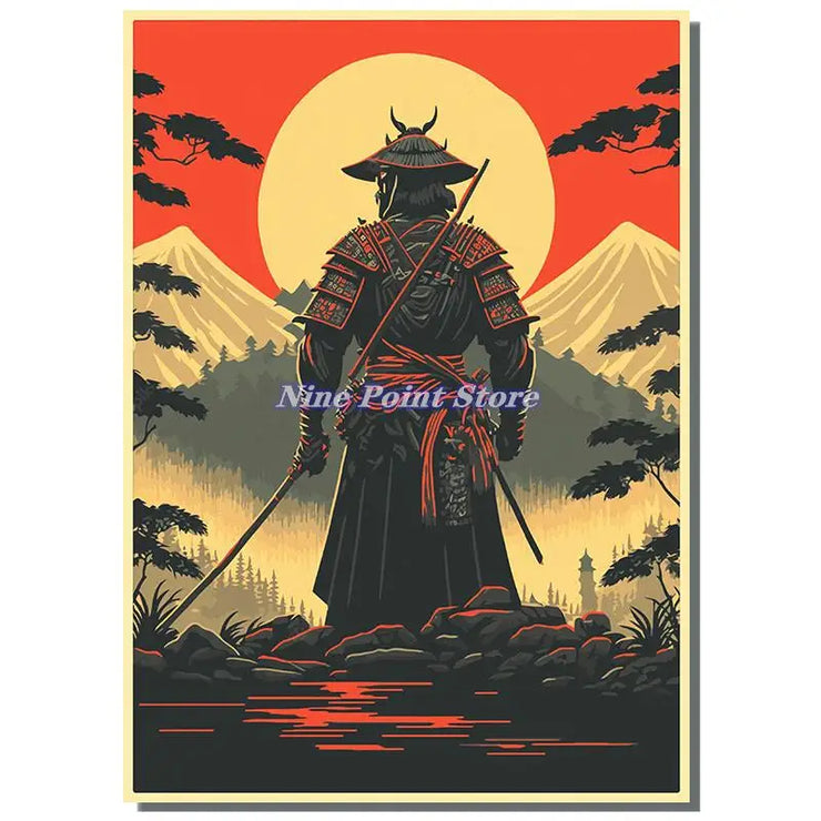 Japan Samurai Kraft paper Poster Home Wall Art Prints Pictures Bedroom Living Room Decor Murals Shop Bar Decoration
