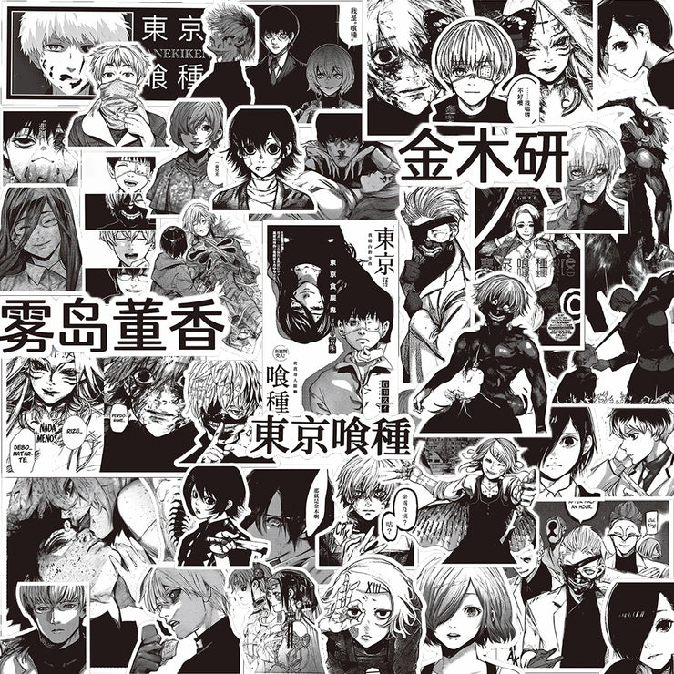 10/30/70pcs Black White Anime Tokyo Ghoul Stickers Kaneki Ken Cartoon Sticker Water Bottle Phone Notebook Cool Decals Decoration