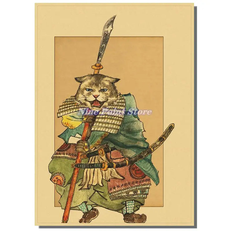 Japan Samurai Kraft paper Poster Home Wall Art Prints Pictures Bedroom Living Room Decor Murals Shop Bar Decoration