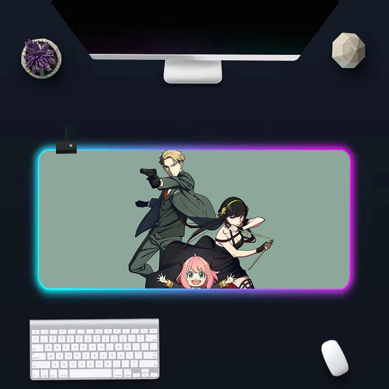 Anime Spy X Family RGB Pc Gamer Keyboard Mouse Pad Mousepad LED Glowing Mouse Mats Rubber Gaming Computer Mausepad