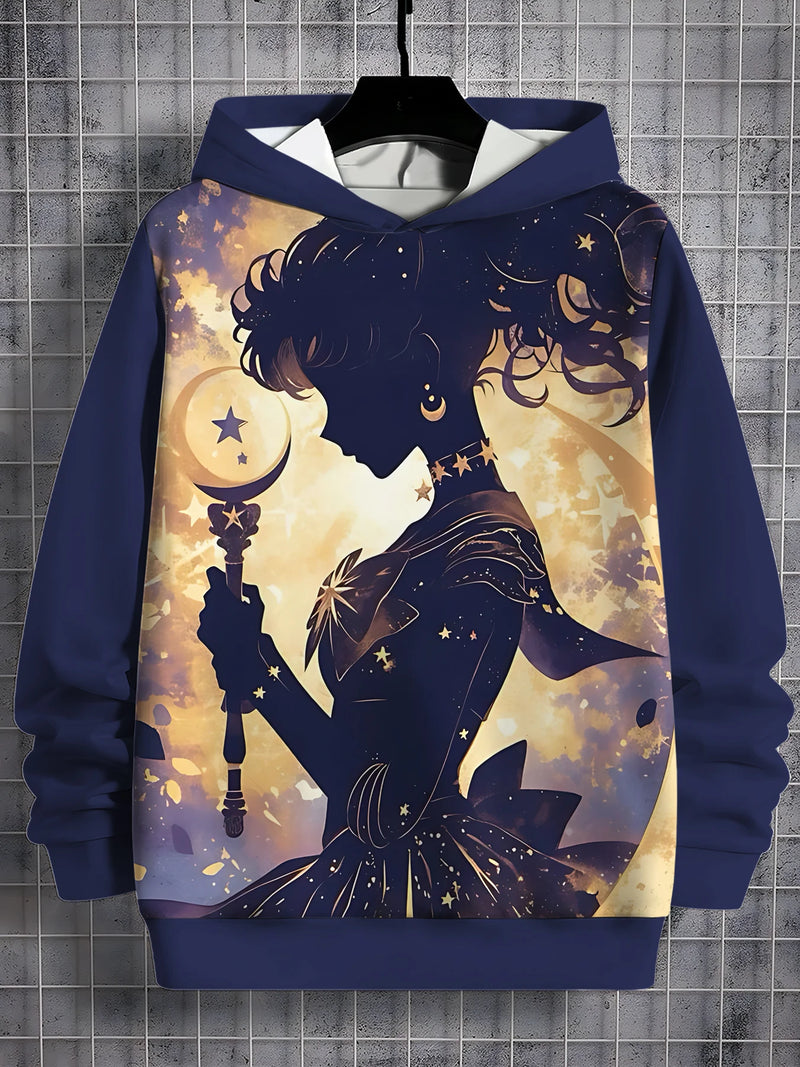 Sweat à Capuche Oversize Ados Tendance Chat Manga Anime Rigolo Fille Ado Manche Longue Sweat-shirt Pour Femme Sailor Moon Manga