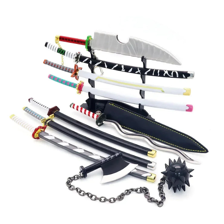 Demon Slayer Sword 9pcs Katana Sword Nichirin Blade Collection Samurai Royal Japanese Anime Weapon Model Keychain Gifts Toys Boy
