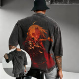 Solo Leveling Anime Print Vintage Washed T Shirt Men Women Cotton Short Sleeve Tee Streetwear Casual Tops 2025 Summer Harajuku
