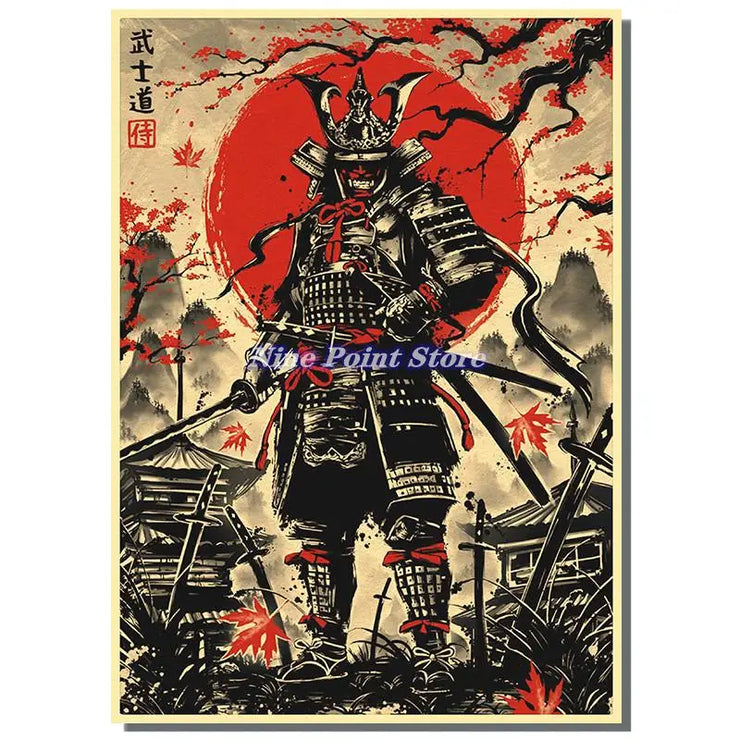 Japan Samurai Kraft paper Poster Home Wall Art Prints Pictures Bedroom Living Room Decor Murals Shop Bar Decoration