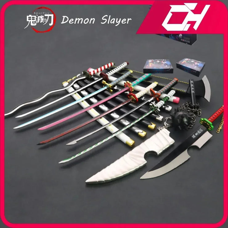 Demon Slayer Sword 9pcs Katana Sword Nichirin Blade Collection Samurai Royal Japanese Anime Weapon Model Keychain Gifts Toys Boy