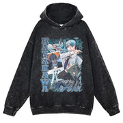 Makima Denji Power Aki Hoodie Vintage Washed Anime Manga Hooded Sweatshirts Oversized Chainsaw Demon Hoodies Men 100% Cotton
