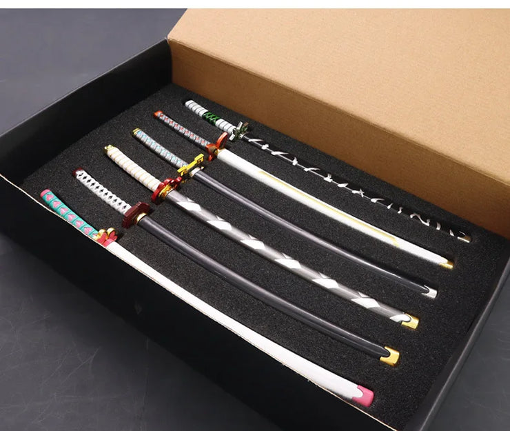 Demon Slayer Sword 9pcs Katana Sword Nichirin Blade Collection Samurai Royal Japanese Anime Weapon Model Keychain Gifts Toys Boy