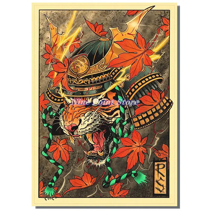 Japan Samurai Kraft paper Poster Home Wall Art Prints Pictures Bedroom Living Room Decor Murals Shop Bar Decoration