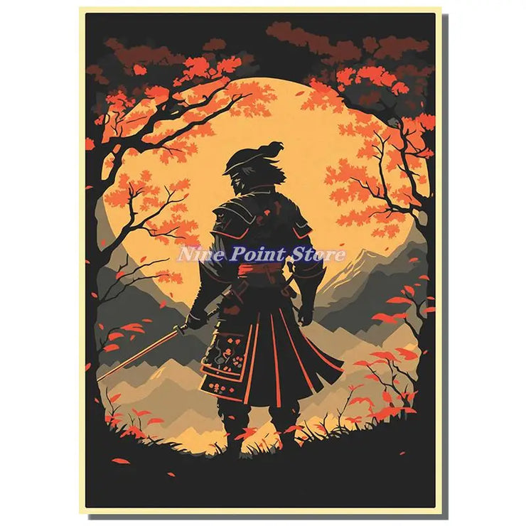 Japan Samurai Kraft paper Poster Home Wall Art Prints Pictures Bedroom Living Room Decor Murals Shop Bar Decoration