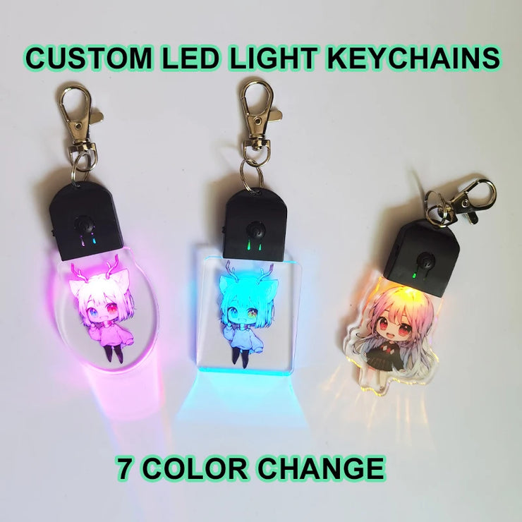 Custom LED Light 7 Colors Keychains Cartoon Acrylic Key Chain Photo Customized Anime Charms Clear Acrylic Personalized Keychains