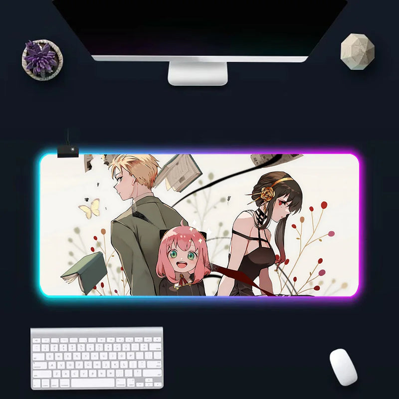 Anime Spy X Family RGB Pc Gamer Keyboard Mouse Pad Mousepad LED Glowing Mouse Mats Rubber Gaming Computer Mausepad