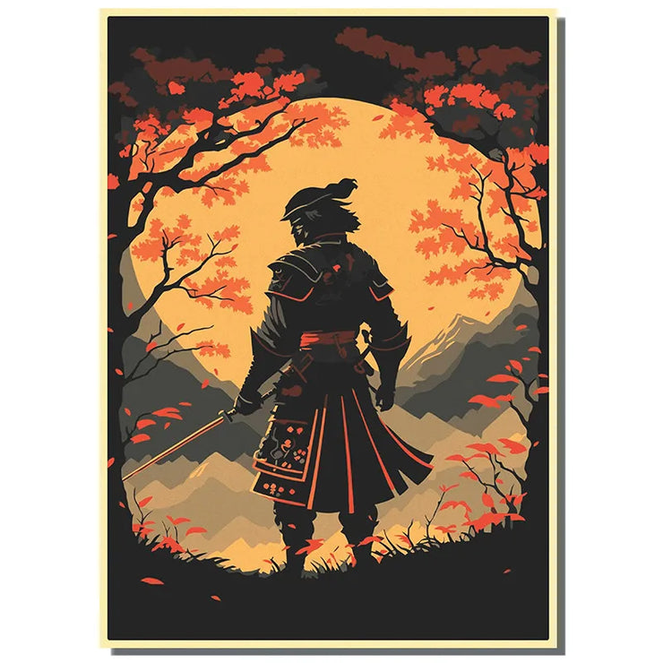 Japan Samurai Kraft paper Poster Home Wall Art Prints Pictures Bedroom Living Room Decor Murals Shop Bar Decoration